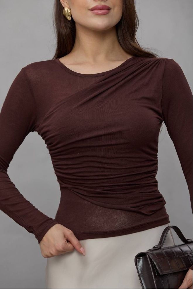 Mistix Brown Elegant Fitted Blouse With Long Sleeves Wholesale Clothing Casual