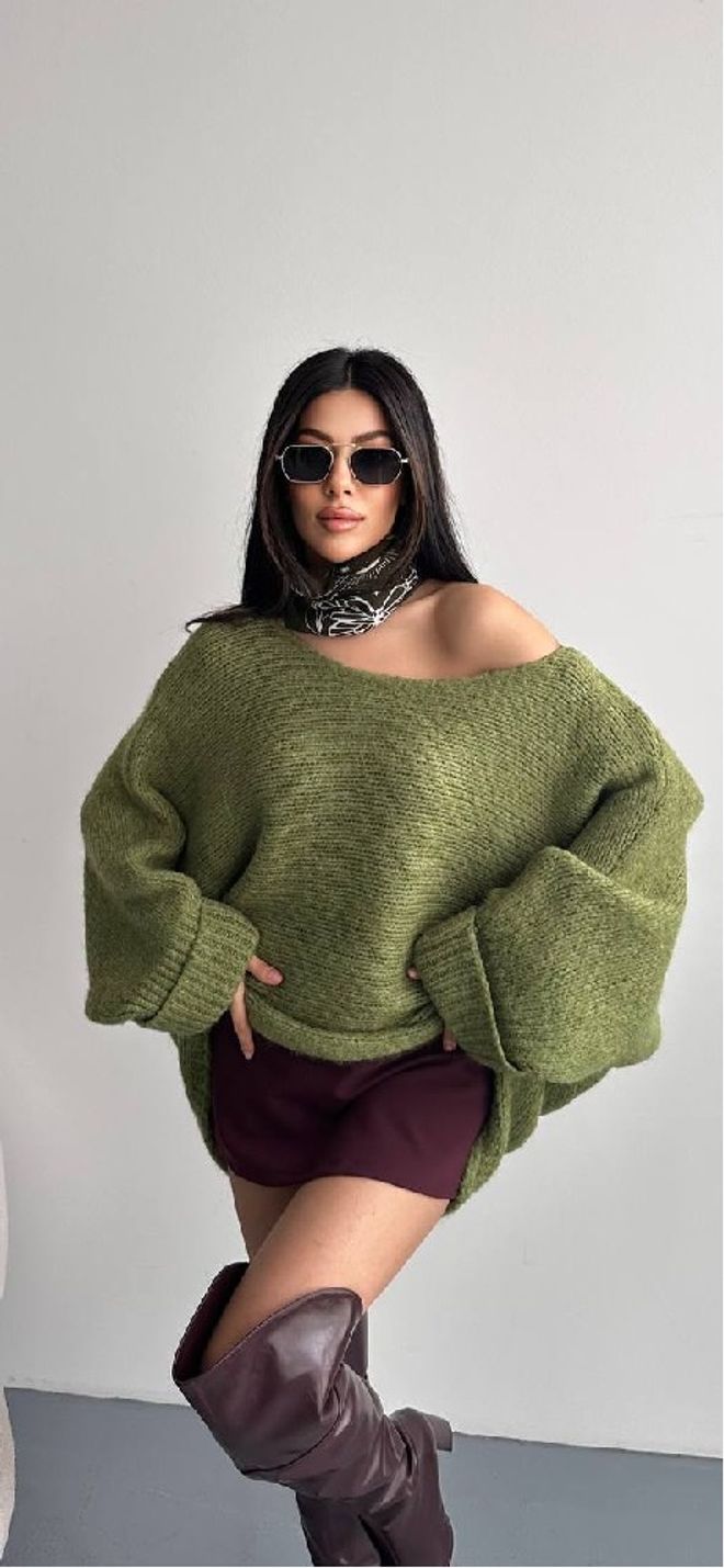 Mistix Zelena Ležerno Seksi Oversized Fit Bluza Oblačila na debelo Ležerno