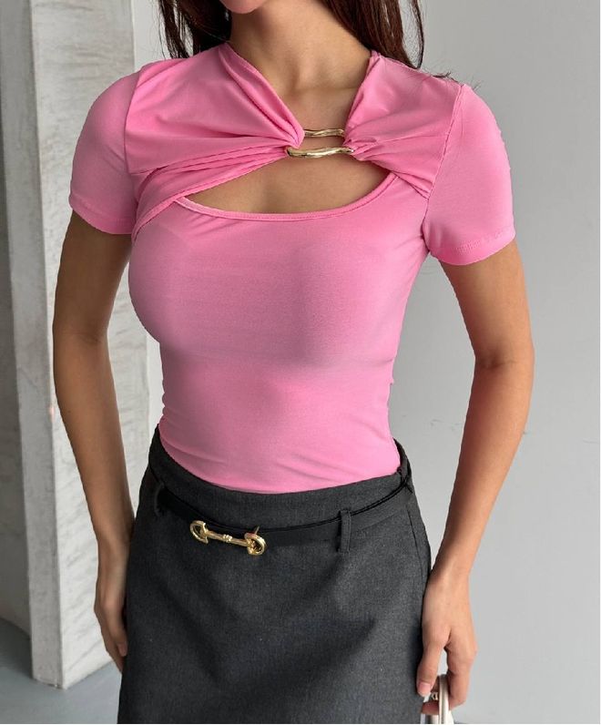 Mistix Bluză Roz Slim Fit Cu Decolteu Pătrat Îmbrăcăminte cu ridicata Casual