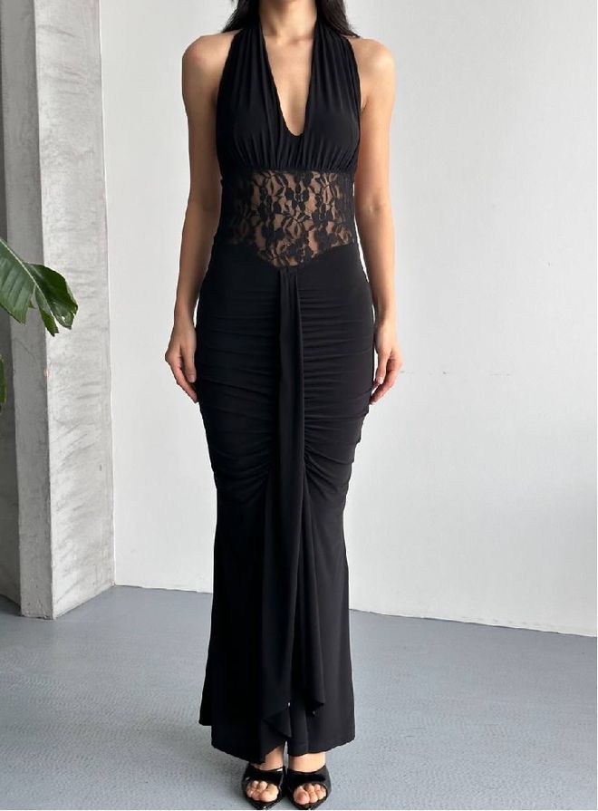 Mistix Vestido Preto Sensual Elegante Formal Glamoroso Slip Roupas por atacado Sensual