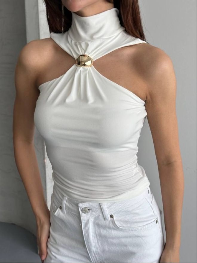 Mistix Ασπρη Μπλούζα Slim Fit Με Λαιμόκοψη Halter Χονδρικό εμπόριο ενδυμάτων Casual