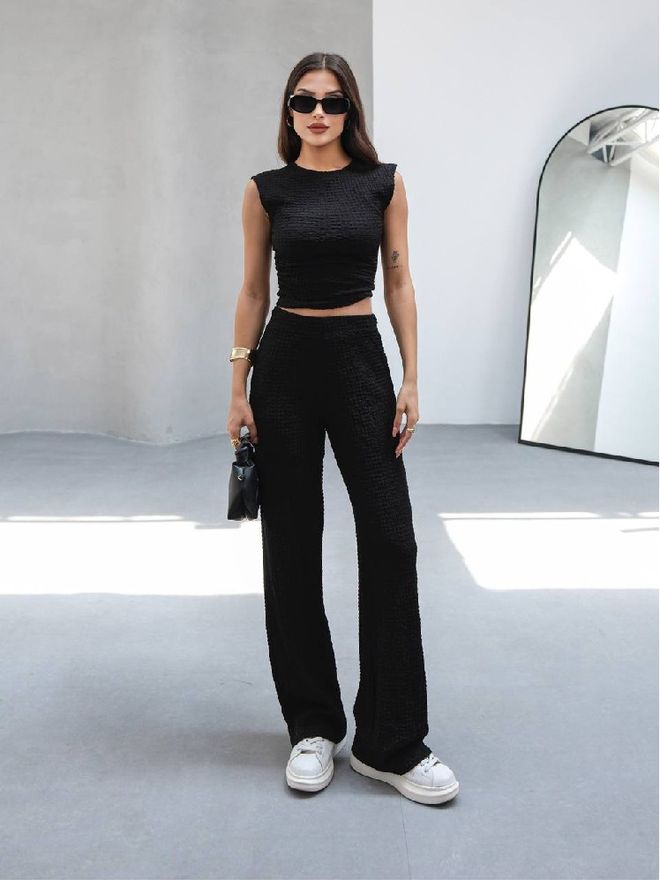 Mistix Set Palazzo Slim Fit Elegante Nero Abbigliamento all'ingrosso Casuale