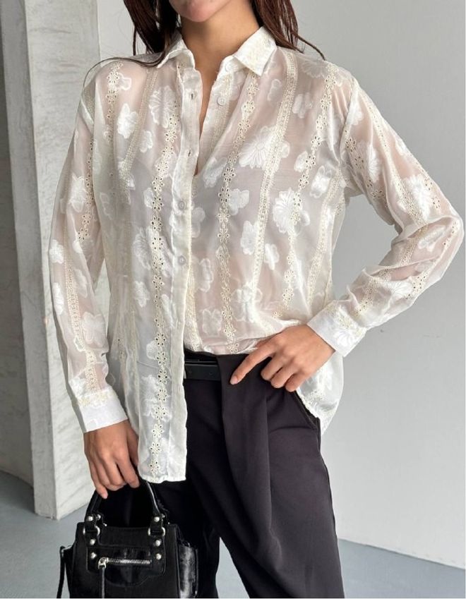 Mistix Balti Gėlėti Elegantiški Formalūs Marškiniai Didmeninė prekyba drabužiais Kokteilinė