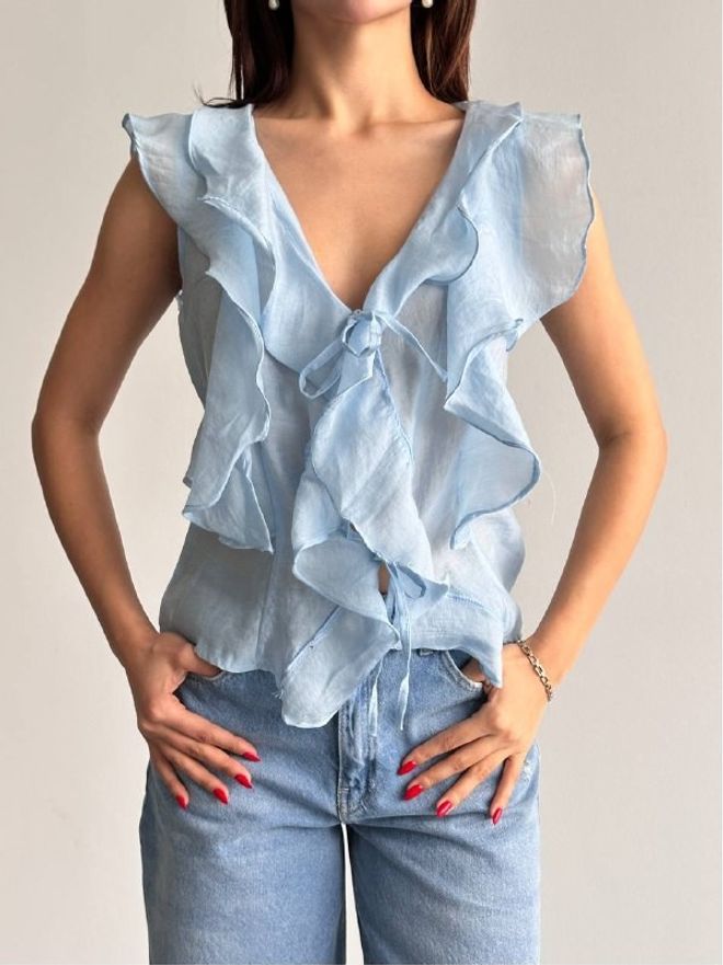 Mistix Blue Casual Cute Elegant Blouse Wholesale Clothing Casual
