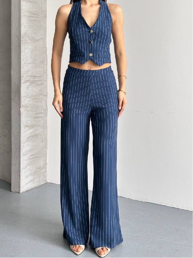 Mistix Set Mornarsko Modra Črtast Formalen Oblačila na debelo Ležerno