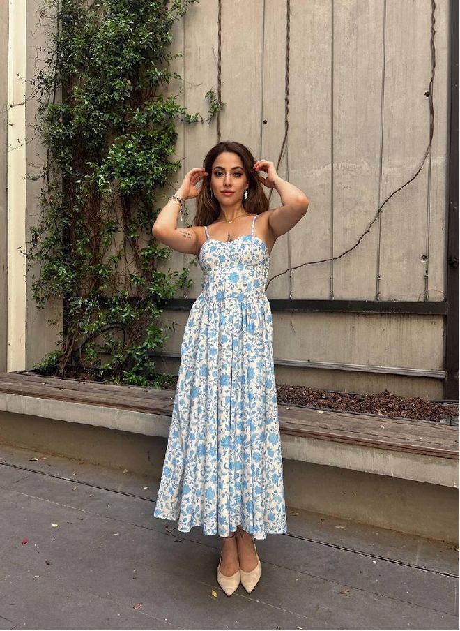 Mistix فستان أزرق مزهر بلا أكمام بياقة كاب ملابس بالجملة غير رسمي