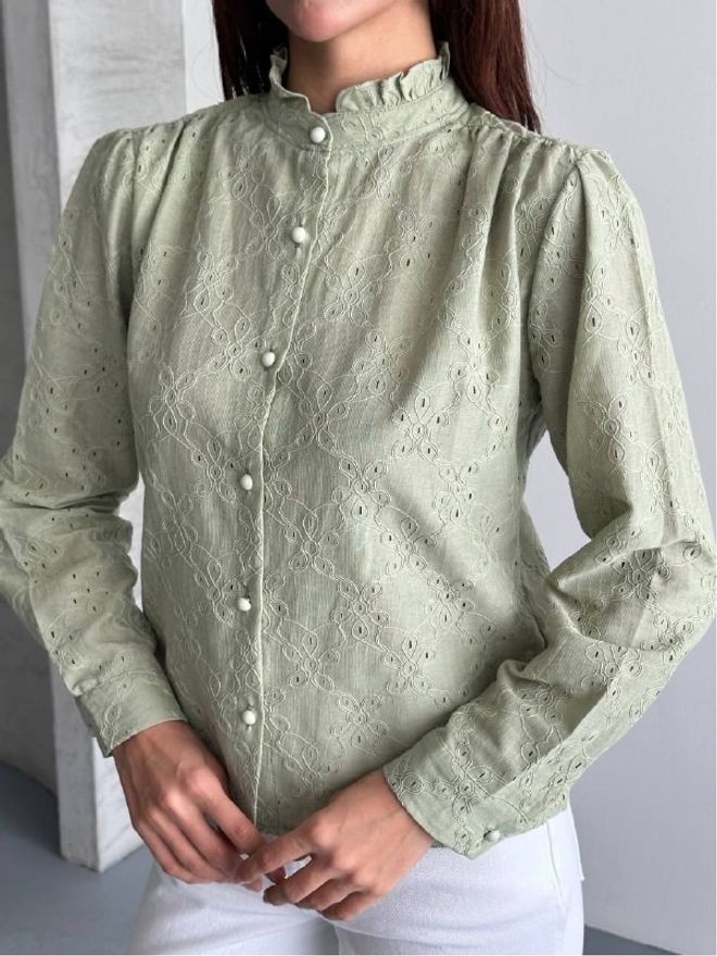 Mistix Беџ Винтаге Елегантна Кошуља Са Дугмадима Велепродаја одеће скроман