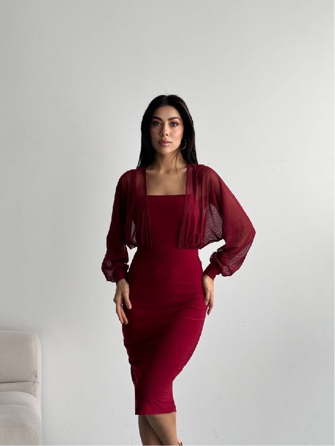 Mistix Елегантна Бордо Бодикон Миди Рокля Дрехи на едро Секси