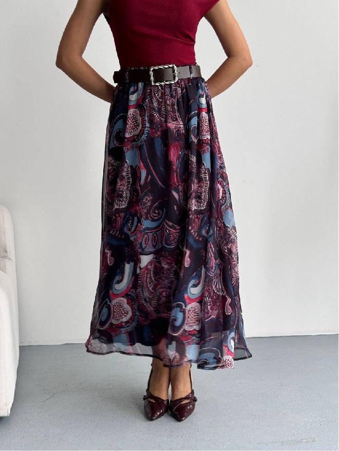 Mistix Fustă Albastră Boho Flare Maxi Cu Model Paisley Îmbrăcăminte cu ridicata Casual