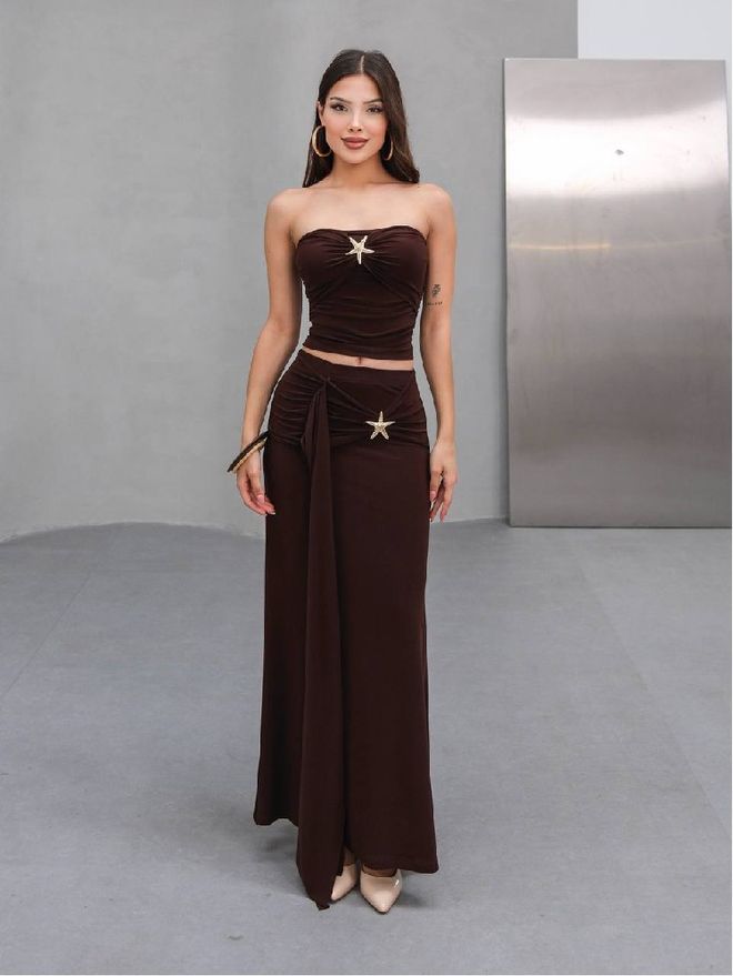Mistix Brown Glam Sexy Elegant Formal Set Wholesale Clothing Sexy
