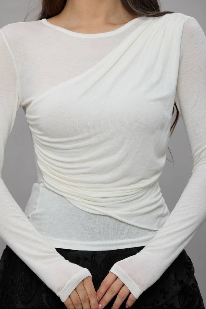 Mistix Белая Элегантная Блузка С Круглым Вырезом И Длинными Рукавами Оптовая продажа одежды Скромный