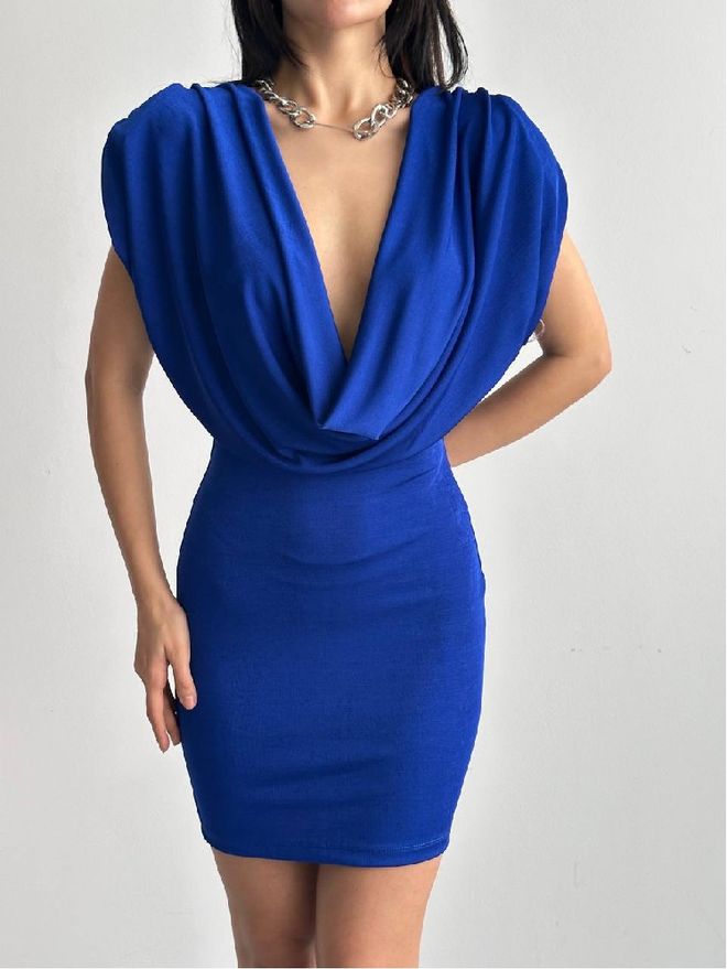 Mistix Mėlyna Suknelė Seksuali Elegantiška Formalus Glam Bomber Mini Didmeninė prekyba drabužiais Čiuožėjos