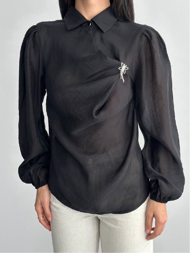 Mistix Zwart Elegant Shirt Met Polohals Groothandel Kleding Casual