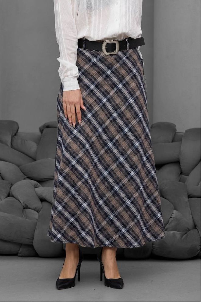 Mistix جيبة بيج منقوشة ماكسي بتصميم ألف خط وسحّاب ملابس بالجملة محتشم