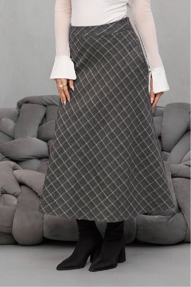 Mistix Греј Скроман Винтиџ Елегантан А лајн Миди Сукња Велепродаја одеће скроман