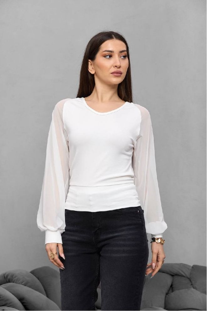 Mistix Biela Elegantná Slim Fit Blúzka S Balónovými Rukávmi Veľkoobchod s oblečením Neformálny