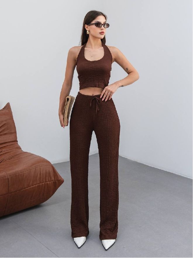 Mistix Brown Casual Sexy Streetwear Elegant Set Wholesale Clothing Casual