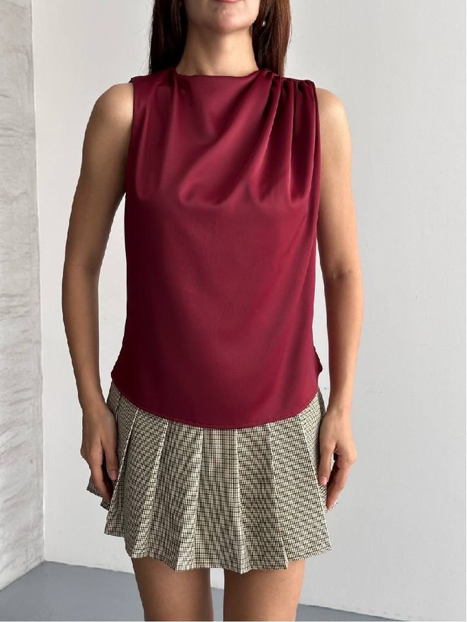 Mistix Bordo Bluz Japone Kol Toptan Giyim Gündelik