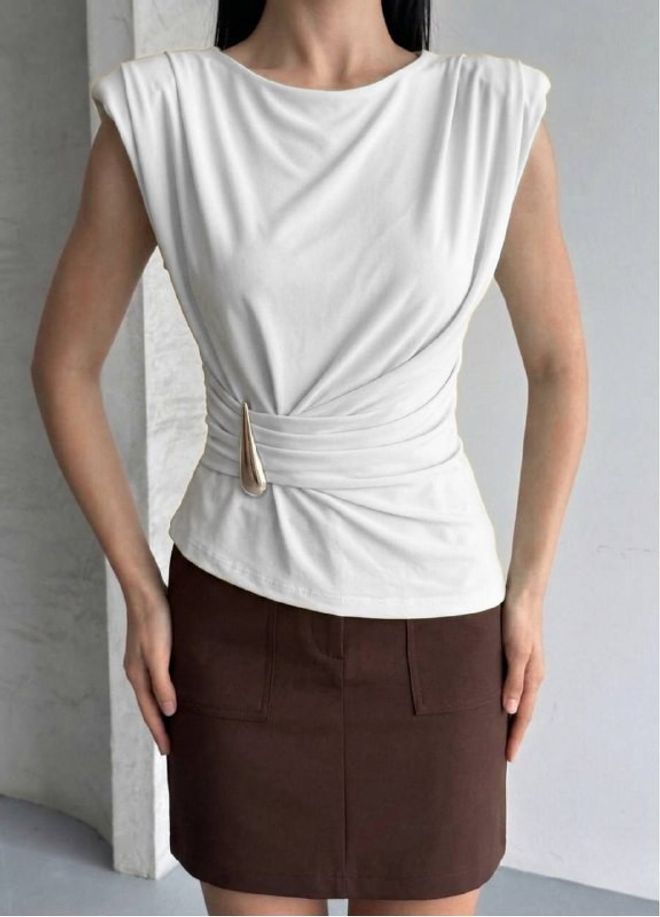 Mistix Beyaz Zarif Ekstra Dar Kalıp Kolsuz Japone Kol Bluz Toptan Giyim Gündelik