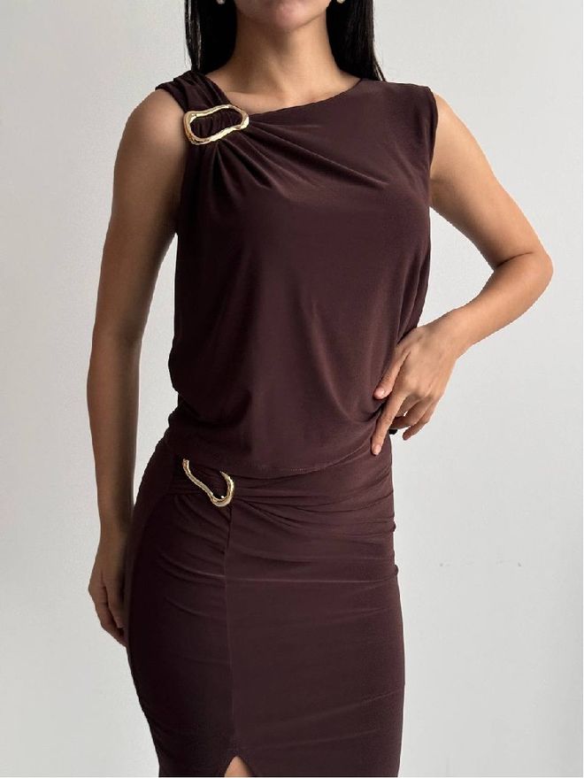 Mistix Brown Elegant Fitted Set Wholesale Clothing Casual