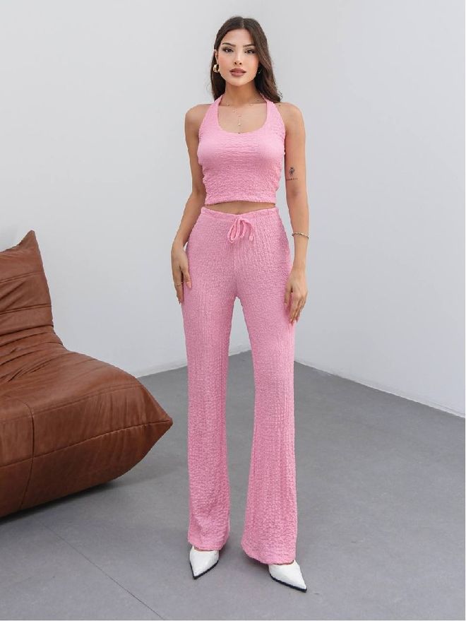 Mistix Ružový Priliehavý Bez Rukávov Palazzo Súprava Veľkoobchod s oblečením Neformálny