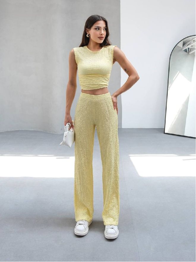 Mistix Yellow Casual Sport Set Wholesale Clothing Casual