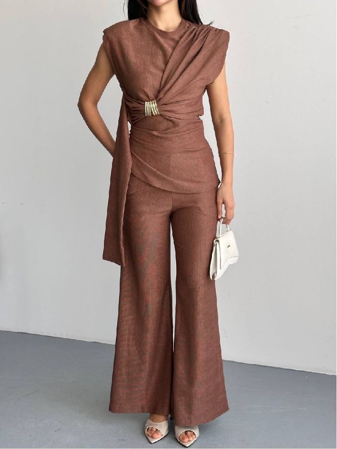 Mistix Elegant Brown Set With Palazzo Pants Wholesale Clothing Formal