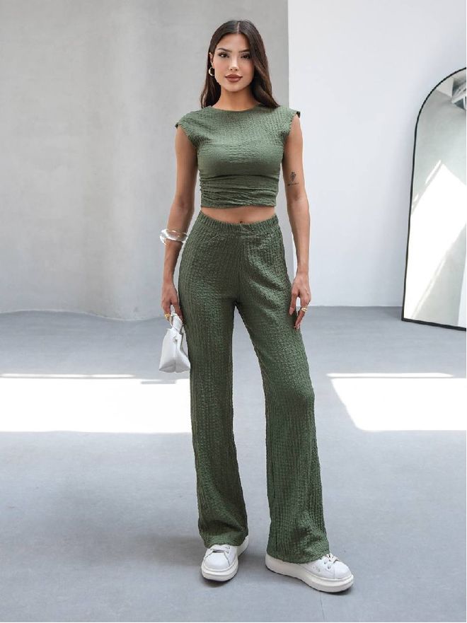 Mistix Žalios Spalvos Elegantiškas Palazzo Rinkinys Didmeninė prekyba drabužiais Kokteilinė