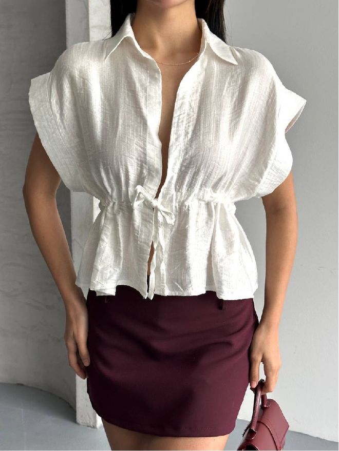 Mistix Witte Casual Elegante Blouse Met Kapmouw Groothandel Kleding Casual