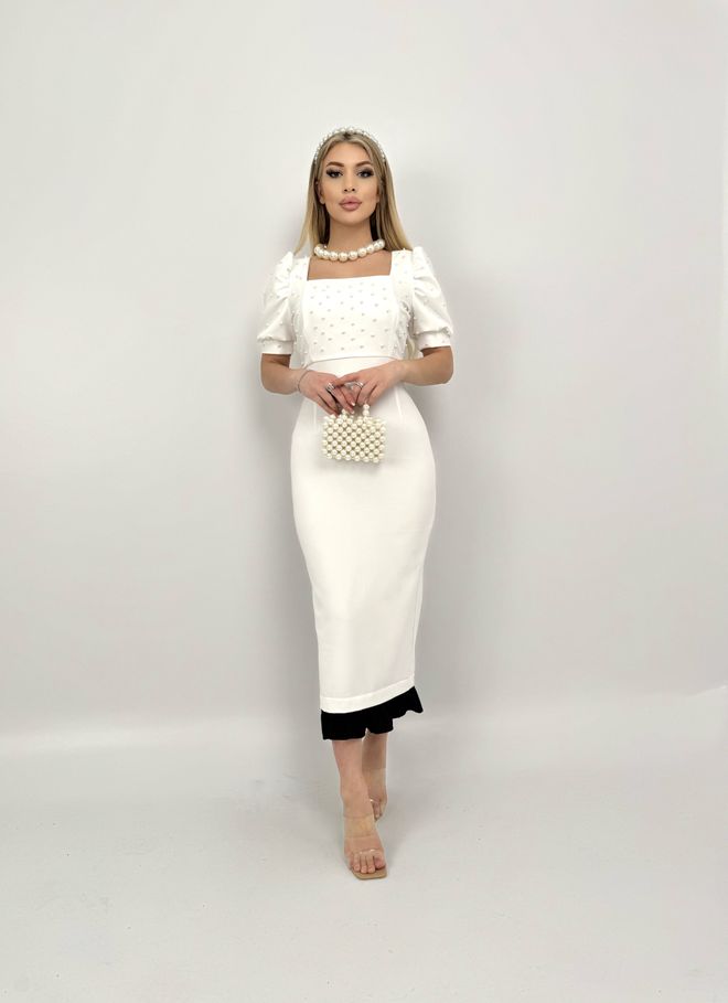 Miss Janell İnci Detaylı Elbise Toptan Giyim Zarif