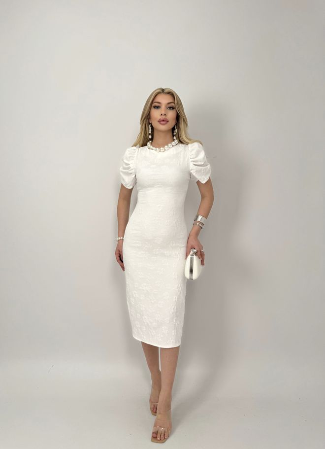 Miss Janell Kabartma Polyester Elbise Toptan Giyim Zarif