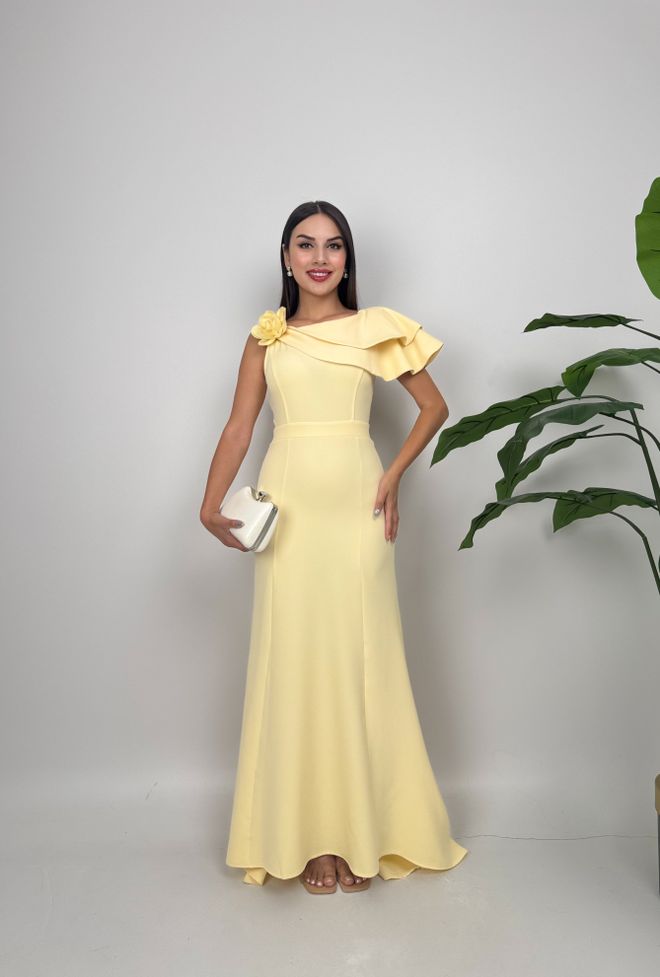 Miss Janell Κομψό Κίτρινο Φόρεμα Fit And Flare Χονδρικό εμπόριο ενδυμάτων Επίσημο