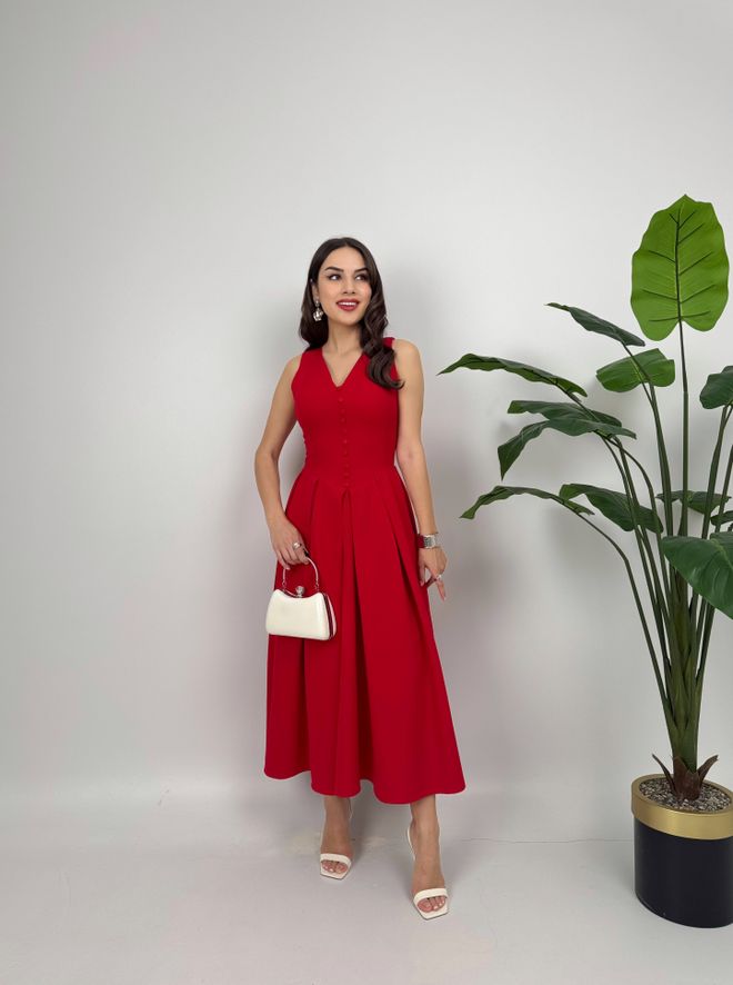 Miss Janell Κομψό Κόκκινο Φόρεμα Fit And Flare Χονδρικό εμπόριο ενδυμάτων Σοδειά
