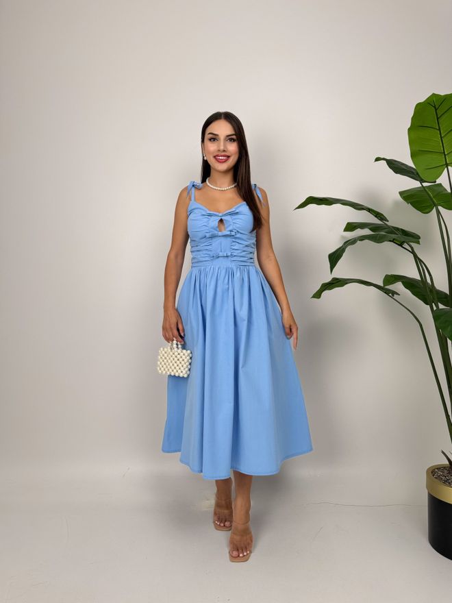 Miss Janell Μπλε Φόρεμα Fit And Flare Με Γλυκιά Λαιμόκοψη Χονδρικό εμπόριο ενδυμάτων Casual