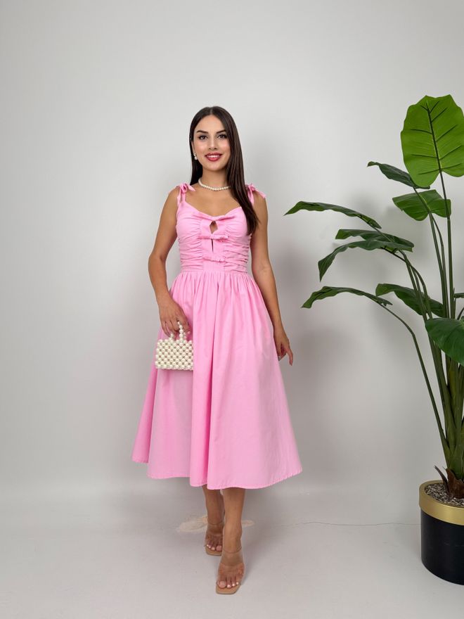 Miss Janell Κομψό Ροζ Φόρεμα Fit And Flare Μήκους Μίντι Χονδρικό εμπόριο ενδυμάτων Casual