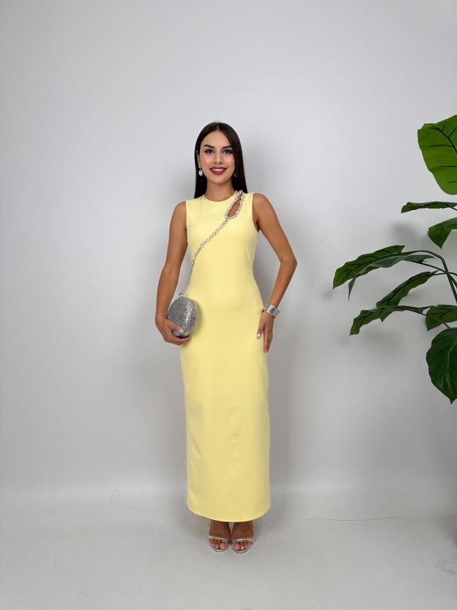 Miss Janell Κίτρινο Κομψό Επίσημο Glam Φόρεμα Θήκη Χονδρικό εμπόριο ενδυμάτων Επίσημο