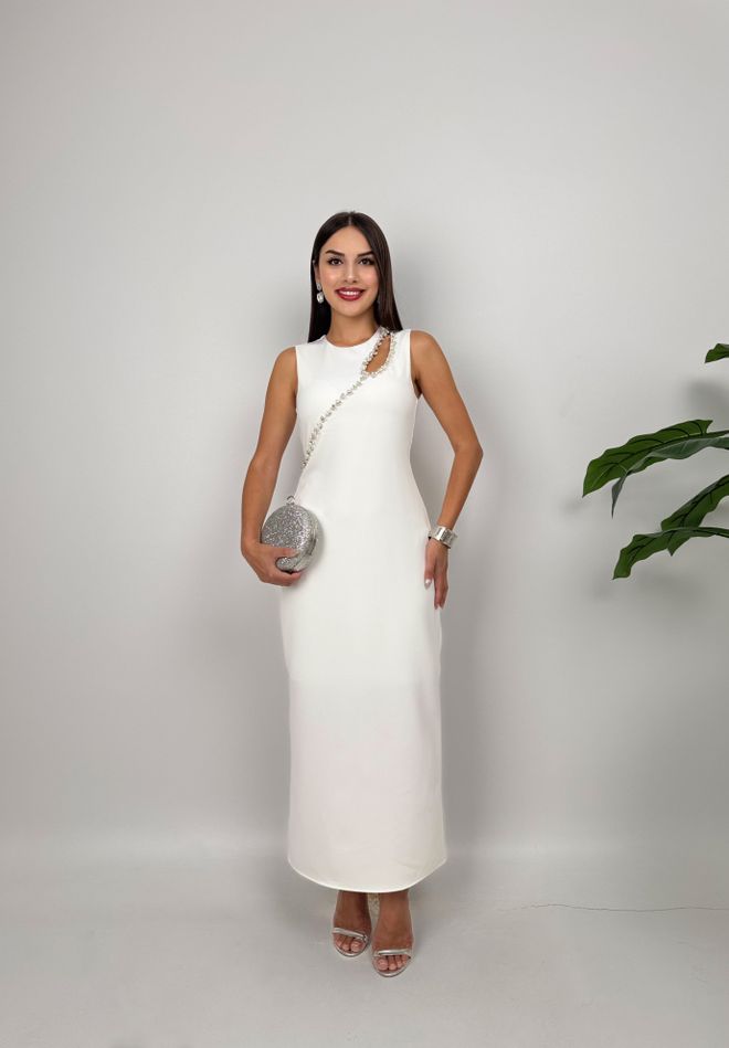 Miss Janell Κομψό Λευκό Φόρεμα Θήκη Με Μανίκια Καπέλο Χονδρικό εμπόριο ενδυμάτων Σέξι