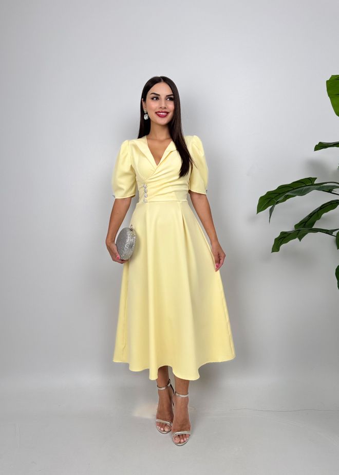 Miss Janell Κομψό Κίτρινο Φόρεμα Fit And Flare Χονδρικό εμπόριο ενδυμάτων Σοδειά