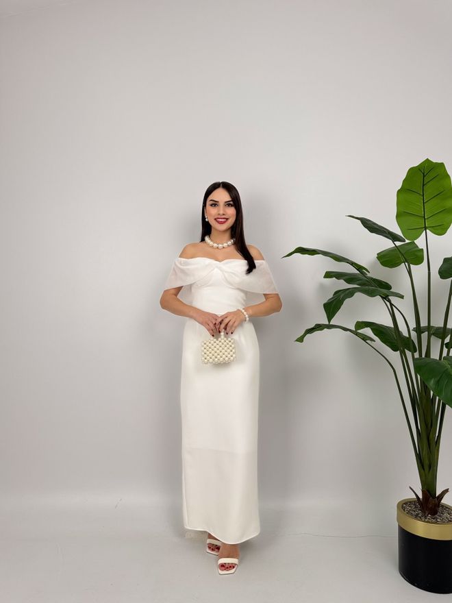 Miss Janell Елегантна Бео Омотач Хаљина Са Капе Рукавима Велепродаја одеће Секси