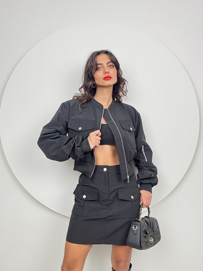 Miss Janell Μαύρη Μίνι Φούστα Pencil Με Τσέπη Με Πτερύγιο Χονδρικό εμπόριο ενδυμάτων Casual