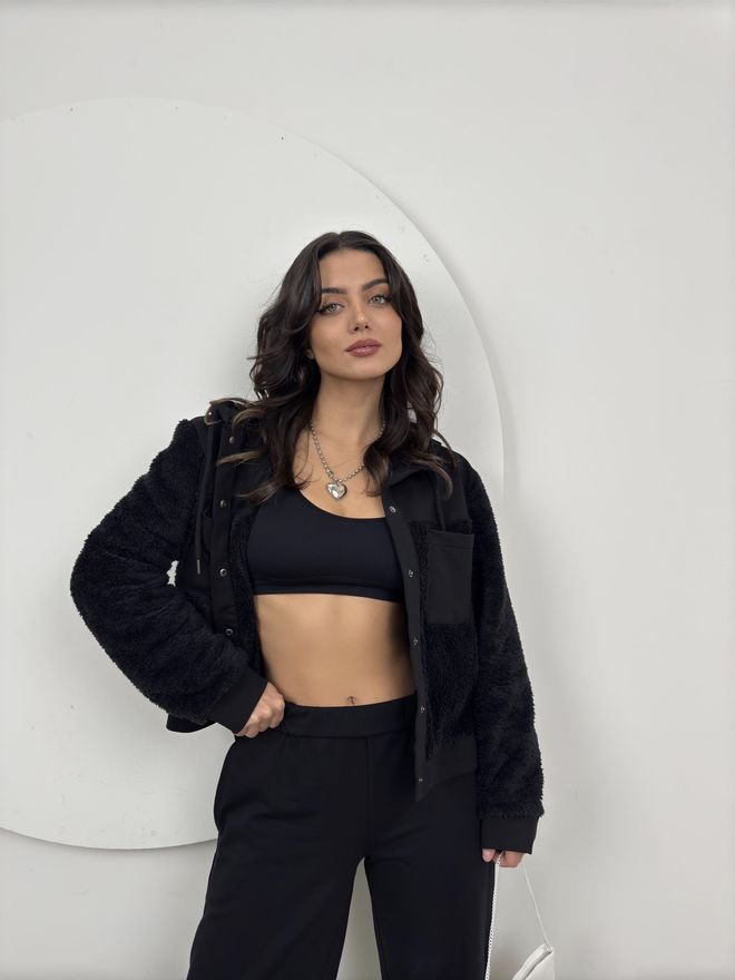 Miss Janell Μαύρο Αθλητική Φόρμα Casual Αθλητικό Streetwear Με Patch Pocket Χονδρικό εμπόριο ενδυμάτων Casual