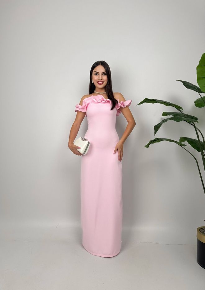 Miss Janell Vestido Rosa Elegante Bainha Com Mangas Com Folhos Roupas por atacado Sensual