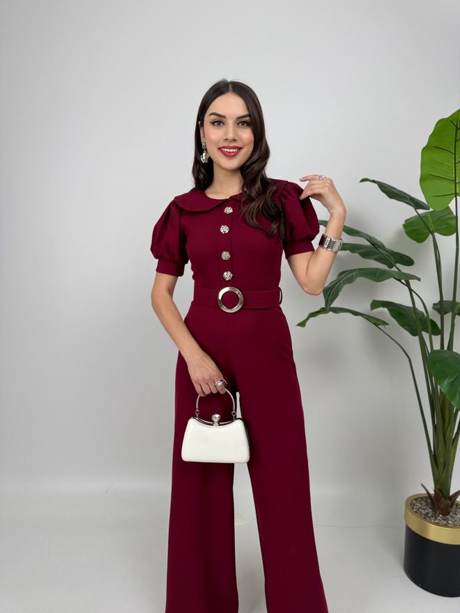 Miss Janell Elegantný Bordová Kombinéza Bunda Veľkoobchod s oblečením Vintage