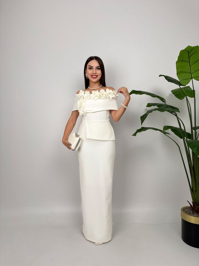 Miss Janell Witte Elegante Schedejurk Met Off Shoulder Halslijn Groothandel Kleding Sexy