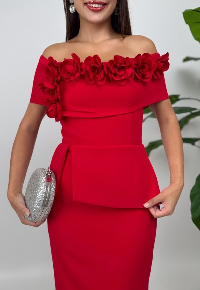 Miss Janell Vestido Bainha Vermelho Elegante Com Decote Off Shoulder Roupas por atacado Sensual