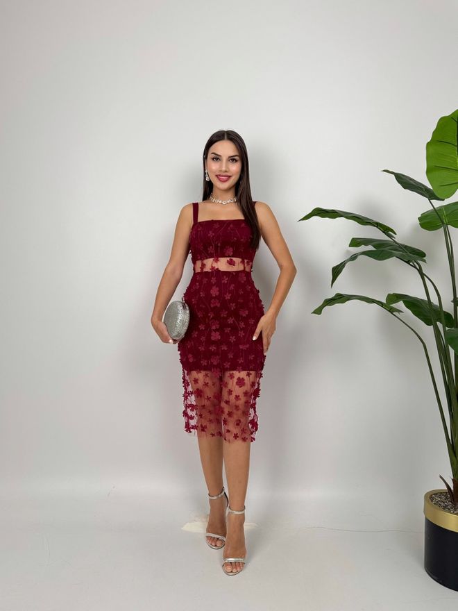 Miss Janell فستان أرجواني داكن بوديكون ميدي بنمط زهري ملابس بالجملة جنسي