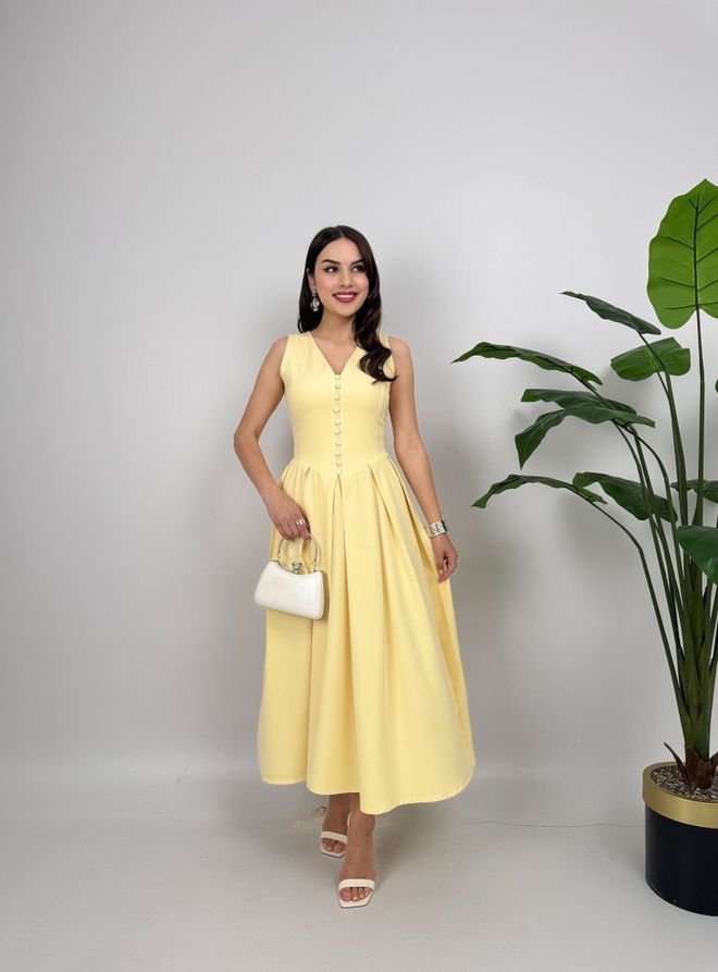 Miss Janell Elegantné Žlté Šaty Fit And Flare Veľkoobchod s oblečením Skromný