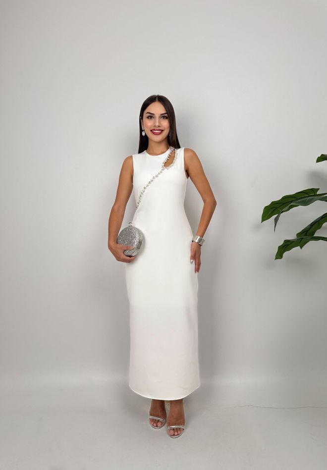 Miss Janell Elegante Vestito Bianco A Guaina Con Maniche Ad Aletta Abbigliamento all'ingrosso Formale