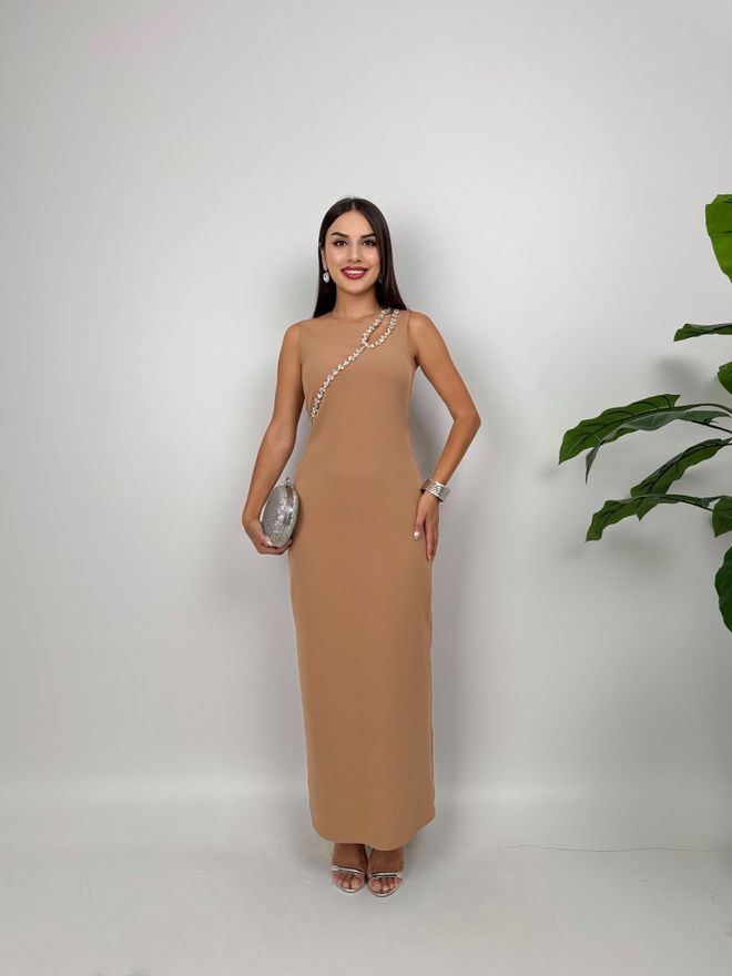Miss Janell Elegant Beige Sheath Dress With Cap Sleeves Wholesale Clothing Sexy