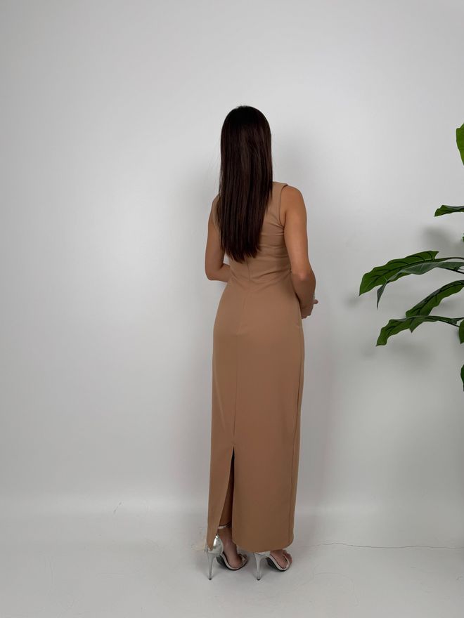 Miss Janell Elegant Beige Sheath Dress With Cap Sleeves Wholesale Clothing Glam